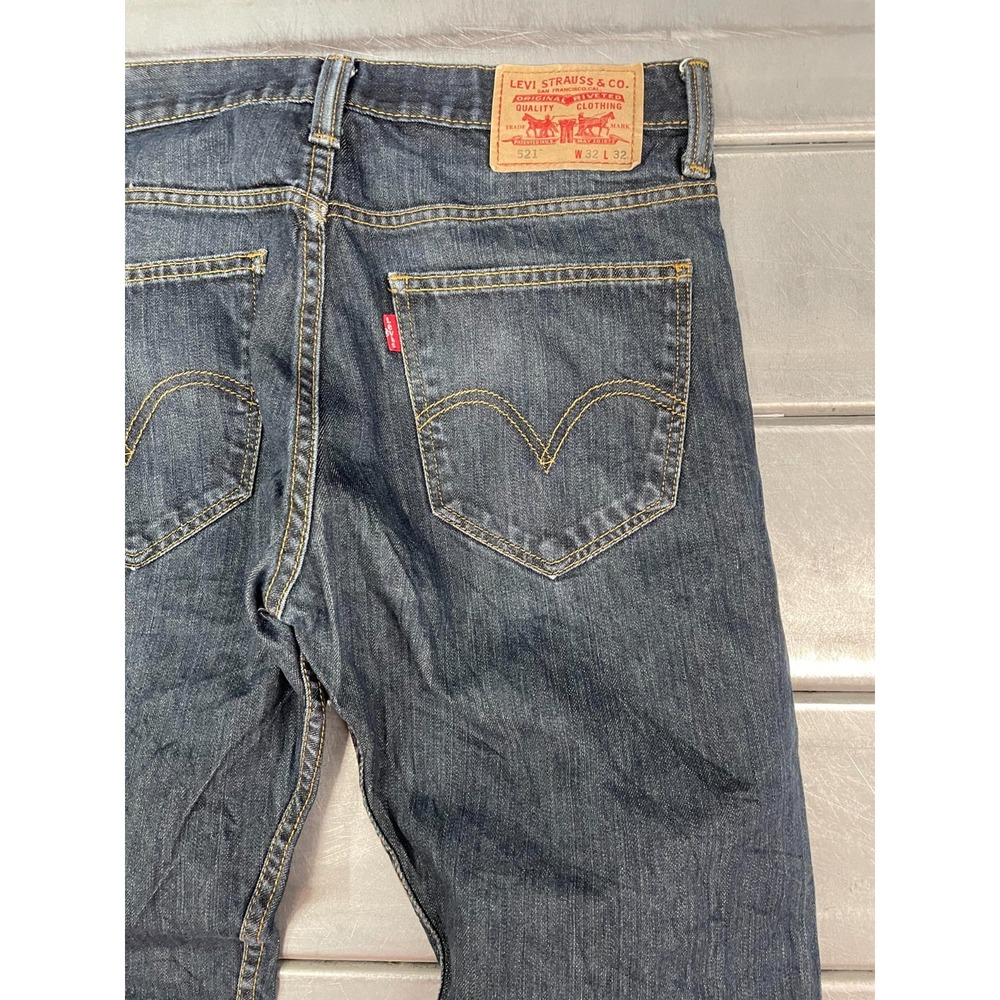 Levis 521 Jeans Slim Taper‎ Mens 32X30 Blue Dark Wash Denim 100% Cotton - Picture 12 of 14